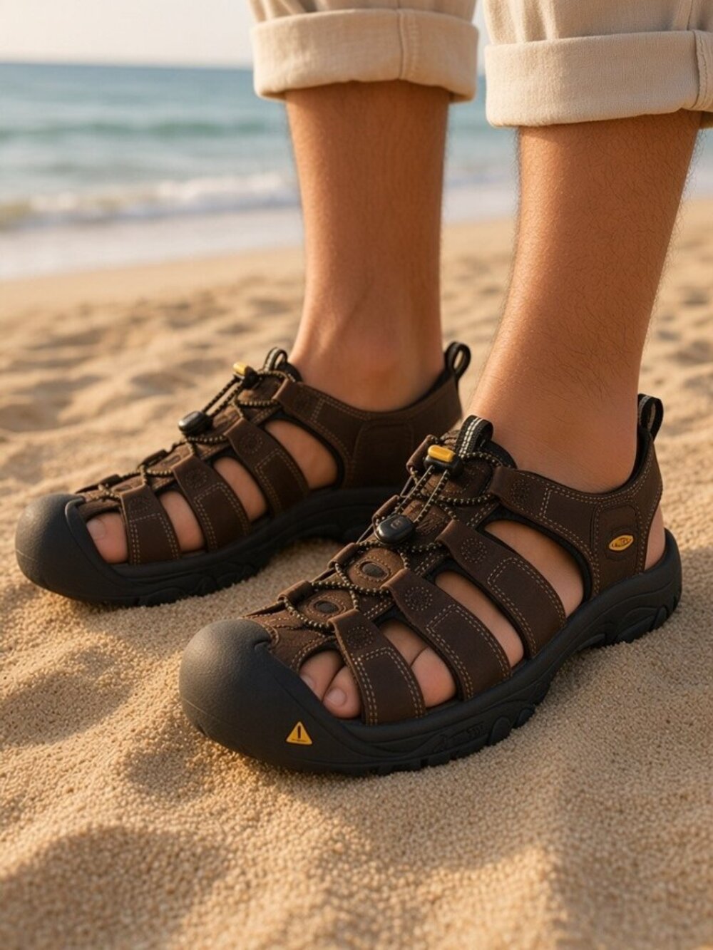 NEW Keen Bison Newport Mens Brown Leather Waterproof Sandals Easy On/Off Size 13